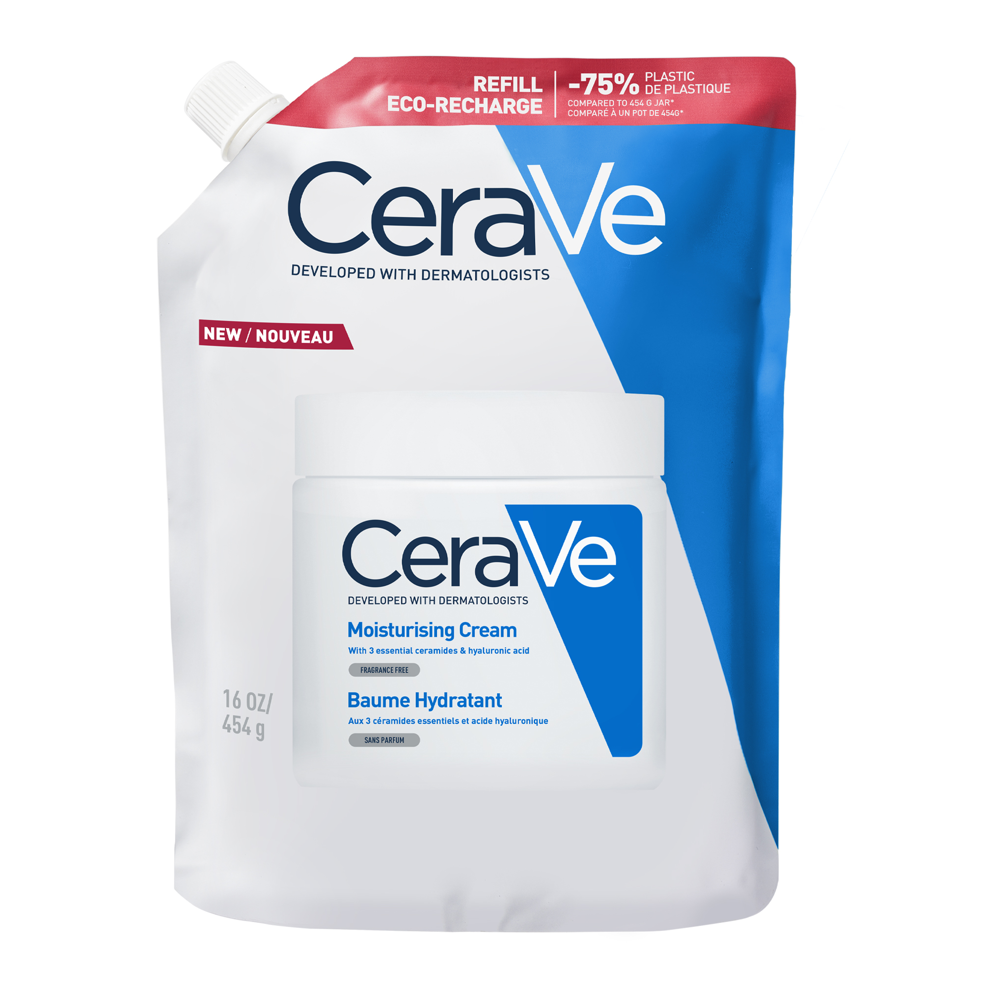 CeraVe Baume Hydratant Éco-Recharge 454g pour peaux sèches à très sèches, visage et corps